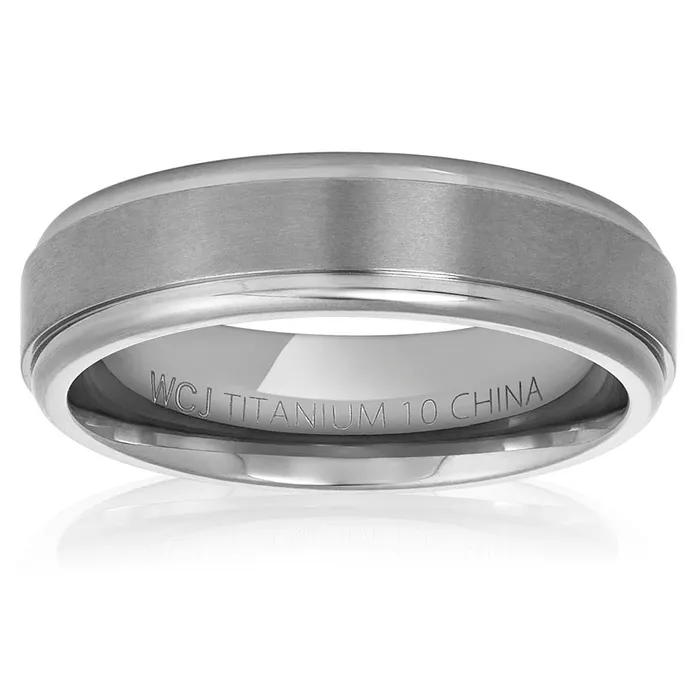 Crucible Titanium Brushed and Polished Ridged Edge Ring 6mm Wide Invicta Jewelry Rings