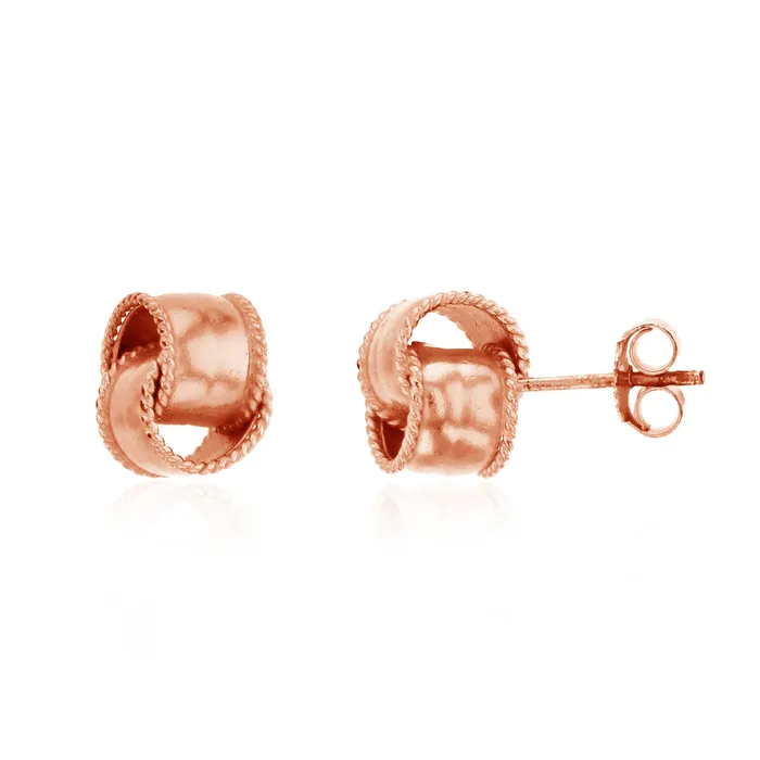 DECADENCE Sterling Silver Wide Milgraine Love Knot Stud Earrings for Women 10mm Wide Stud Earrings Secure Friction Back Closure 14k Plated Shiny Classic Earrings Silver Earrings