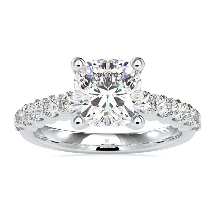 Diamondrensu Cushion Cut Diamond Ring With Pave Design Rings