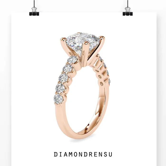 Diamondrensu Cushion Cut Diamond Ring With Pave Design Rings