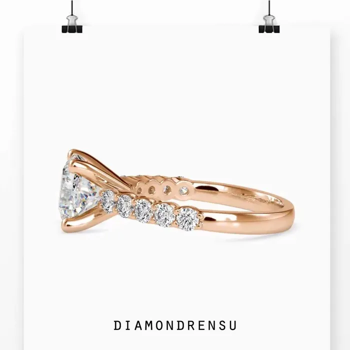 Diamondrensu Cushion Cut Diamond Ring With Pave Design Rings