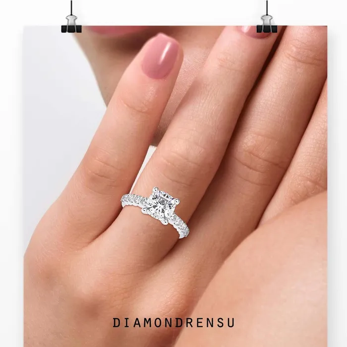 Diamondrensu Cushion Cut Diamond Ring With Pave Design Rings