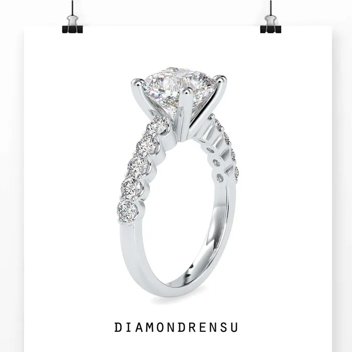 Diamondrensu Cushion Cut Diamond Ring With Pave Design Rings