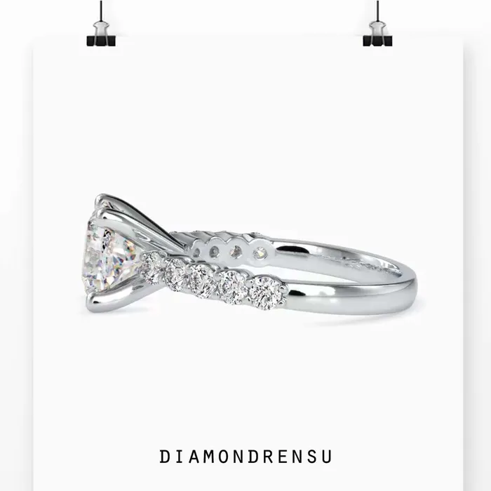 Diamondrensu Cushion Cut Diamond Ring With Pave Design Rings