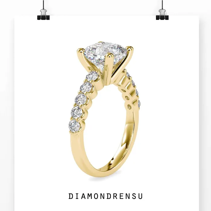 Diamondrensu Cushion Cut Diamond Ring With Pave Design Rings