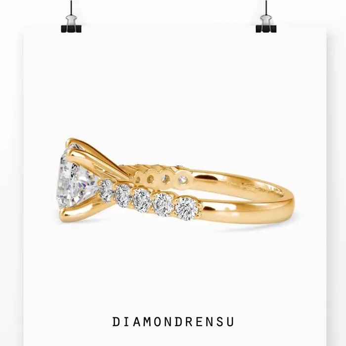 Diamondrensu Cushion Cut Diamond Ring With Pave Design Rings