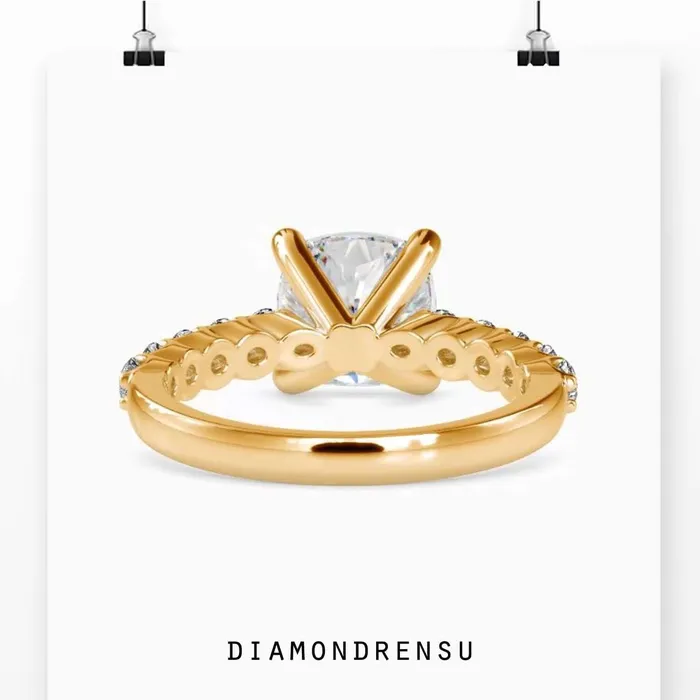 Diamondrensu Cushion Cut Diamond Ring With Pave Design Rings