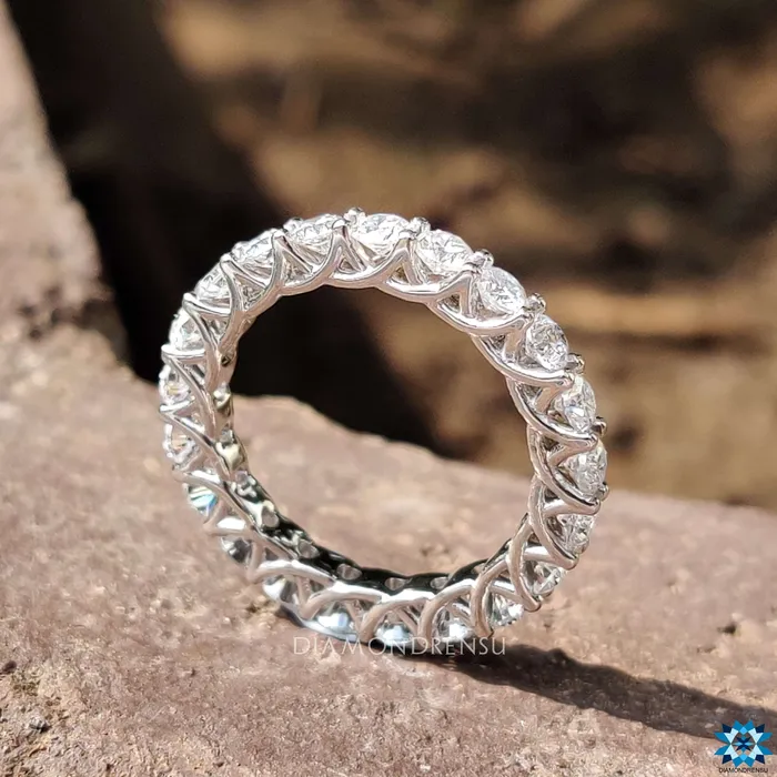 Diamondrensu Eternity Ring Round Cut Moissanite Band Rings