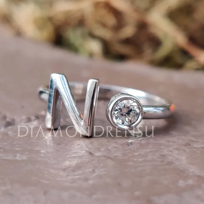 Diamondrensu Rings 012 CT Round Brilliant Cut N Letter Personalized Wedding Band Diamondrensu Rings 012 CT Round Brilliant Cut N Letter Personalized Wedding Band