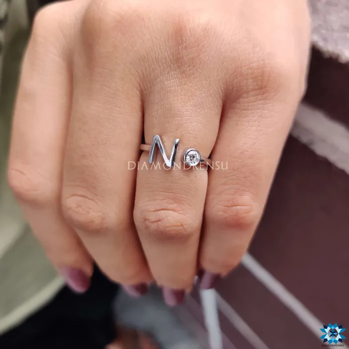 Diamondrensu Rings 012 CT Round Brilliant Cut N Letter Personalized Wedding Band Diamondrensu Rings 012 CT Round Brilliant Cut N Letter Personalized Wedding Band