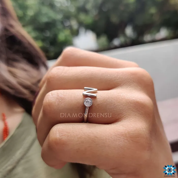 Diamondrensu Rings 012 CT Round Brilliant Cut N Letter Personalized Wedding Band Diamondrensu Rings 012 CT Round Brilliant Cut N Letter Personalized Wedding Band