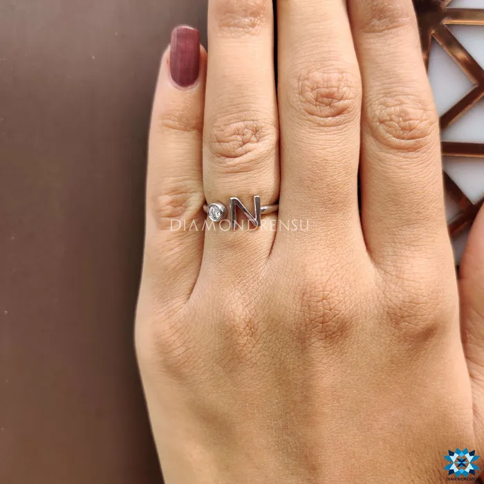 Diamondrensu Rings 012 CT Round Brilliant Cut N Letter Personalized Wedding Band Diamondrensu Rings 012 CT Round Brilliant Cut N Letter Personalized Wedding Band