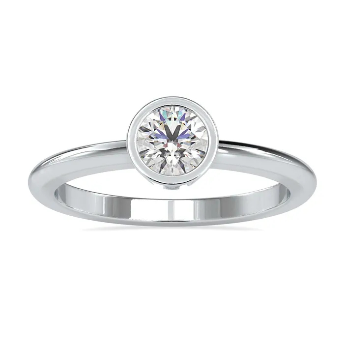 Diamondrensu Rings Bezel Engagement Ring with Brilliant Round Cut Diamond