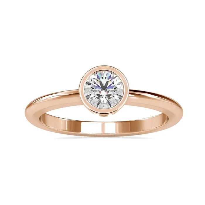 Diamondrensu Rings Bezel Engagement Ring with Brilliant Round Cut Diamond