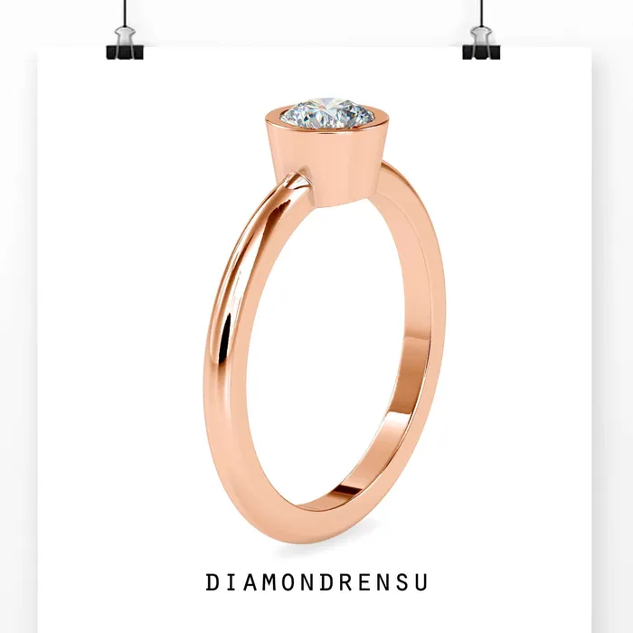 Diamondrensu Rings Bezel Engagement Ring with Brilliant Round Cut Diamond