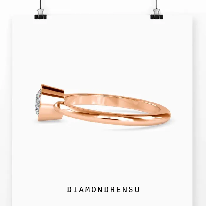 Diamondrensu Rings Bezel Engagement Ring with Brilliant Round Cut Diamond