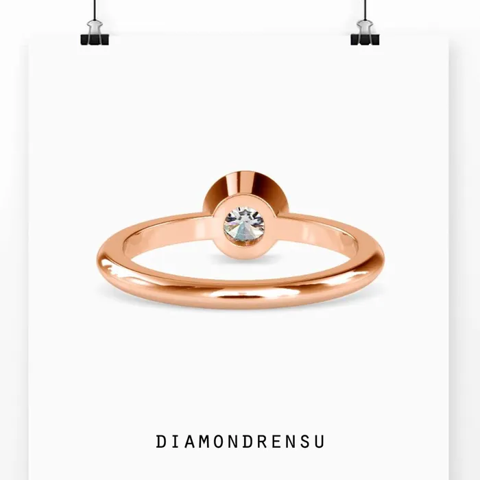 Diamondrensu Rings Bezel Engagement Ring with Brilliant Round Cut Diamond