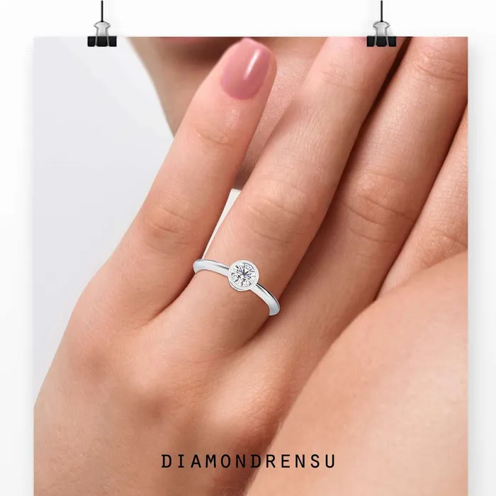 Diamondrensu Rings Bezel Engagement Ring with Brilliant Round Cut Diamond