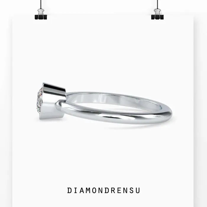 Diamondrensu Rings Bezel Engagement Ring with Brilliant Round Cut Diamond