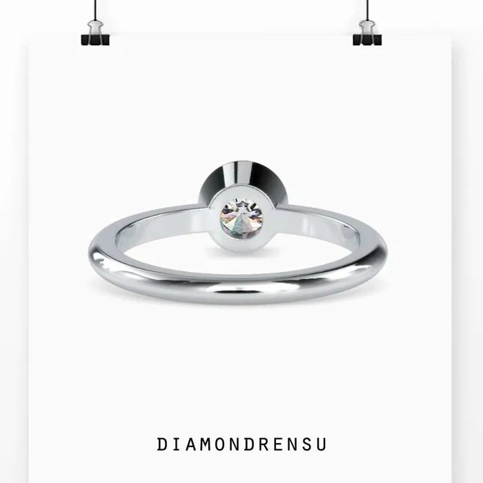 Diamondrensu Rings Bezel Engagement Ring with Brilliant Round Cut Diamond