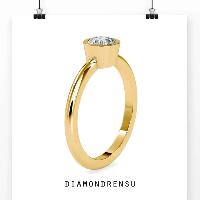 Diamondrensu Rings Bezel Engagement Ring with Brilliant Round Cut Diamond