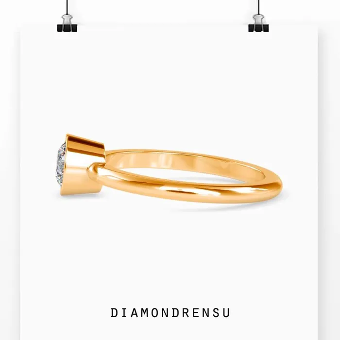 Diamondrensu Rings Bezel Engagement Ring with Brilliant Round Cut Diamond
