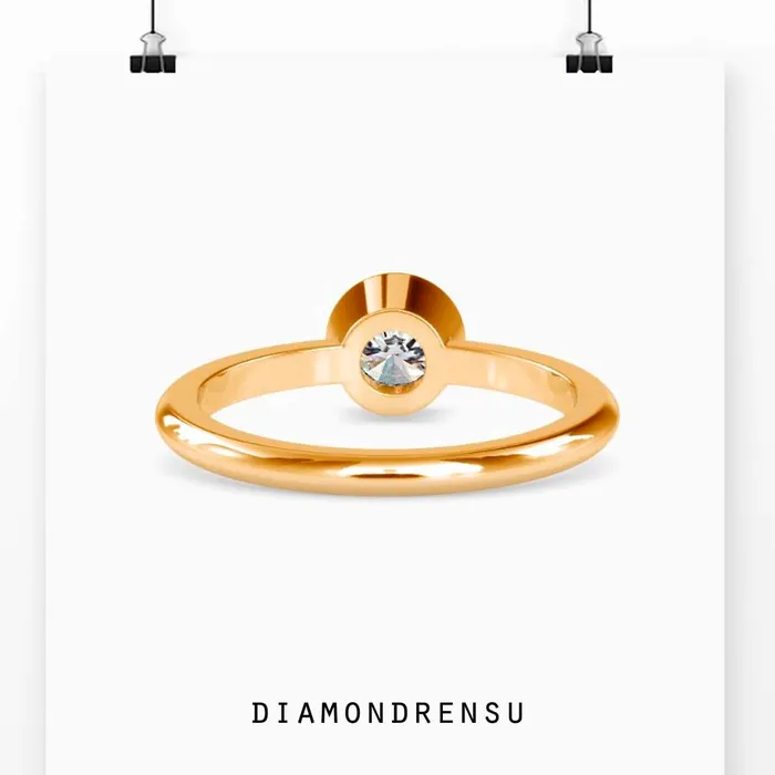 Diamondrensu Rings Bezel Engagement Ring with Brilliant Round Cut Diamond