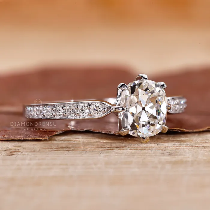 Diamondrensu Rings Cushion Cut Diamond Ring Pave Setting