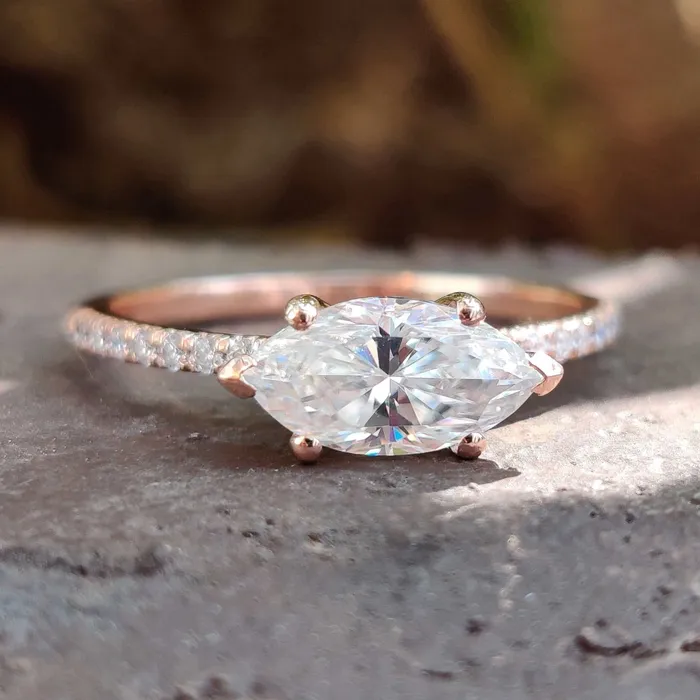 Diamondrensu Rings East to West Classic French Pave Marquise Moissanite Engagement Ring Diamondrensu Rings East to West Classic French Pave Marquise Moissanite Engagement Ring
