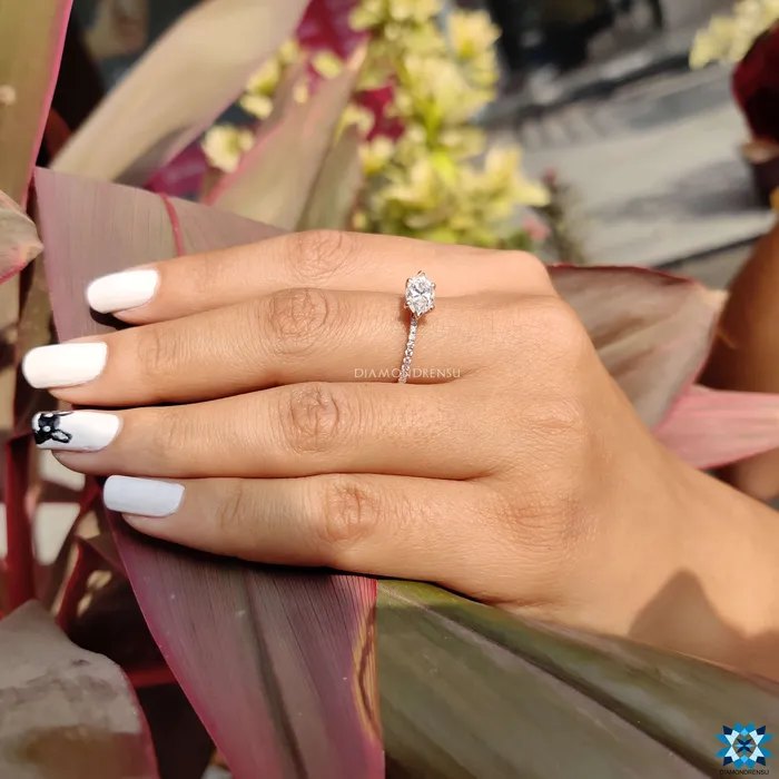 Diamondrensu Rings East to West Classic French Pave Marquise Moissanite Engagement Ring
