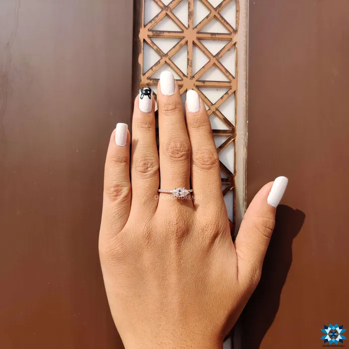 Diamondrensu Rings East to West Classic French Pave Marquise Moissanite Engagement Ring