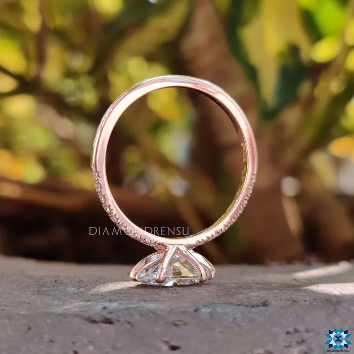 Diamondrensu Rings East to West Classic French Pave Marquise Moissanite Engagement Ring
