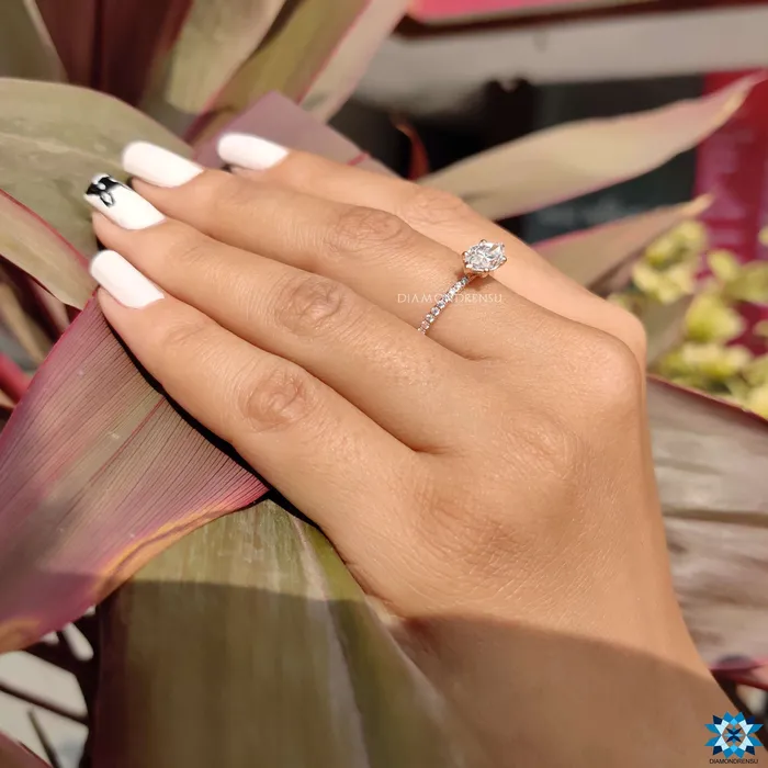 Diamondrensu Rings East to West Classic French Pave Marquise Moissanite Engagement Ring
