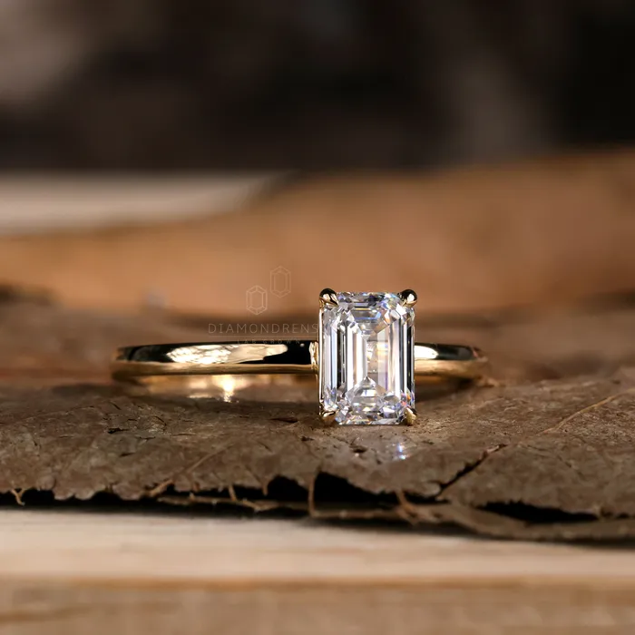 Diamondrensu Rings Emerald Cut Engagement Ring 10 CT EF Lab Created Diamond Solitaire Ring IGI Certified Diamond Engagement Ring