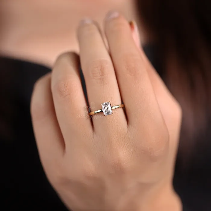 Diamondrensu Rings Emerald Cut Engagement Ring 10 CT EF Lab Created Diamond Solitaire Ring IGI Certified Diamond Engagement Ring