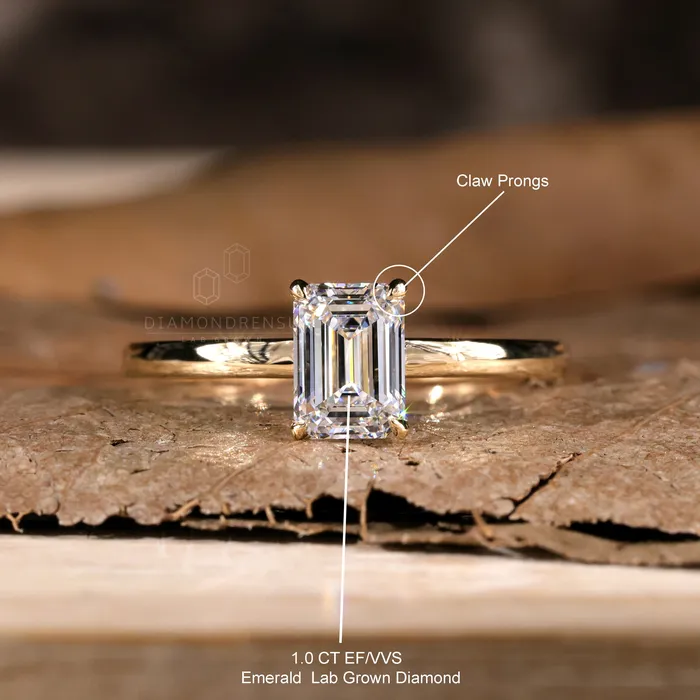 Diamondrensu Rings Emerald Cut Engagement Ring 10 CT EF Lab Created Diamond Solitaire Ring IGI Certified Diamond Engagement Ring