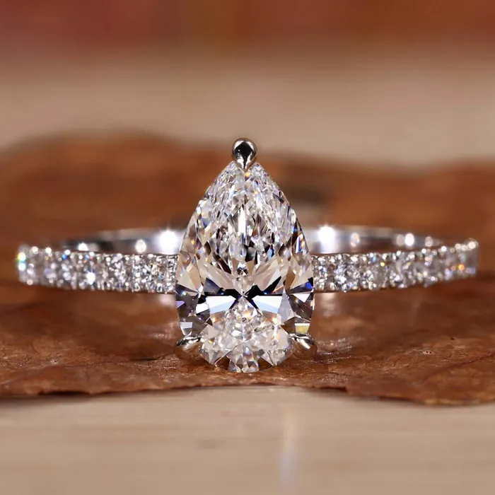 Diamondrensu Rings IGI Certified Pear Cut Diamond Ring Lab Grown Diamond Engagement Ring