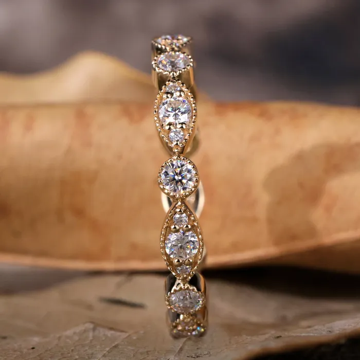 Diamondrensu Rings Vintage Style Matching Wedding Ring 075 TW Round Brilliant Cut Milgrain Bezel Set Lab Created Diamond Eternity Band Diamondrensu Rings Vintage Style Matching Wedding Ring 075 TW Round Brilliant Cut Milgrain Bezel Set Lab Created Diamond Eternity Band