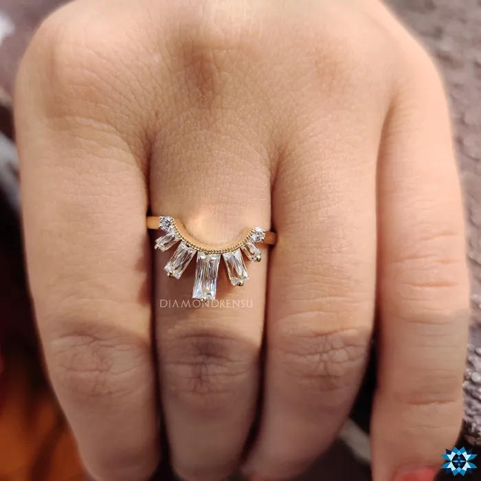 Diamondrensu Unique 101 TCW French Cut Antique Crown Moissanite Wedding Band Rings