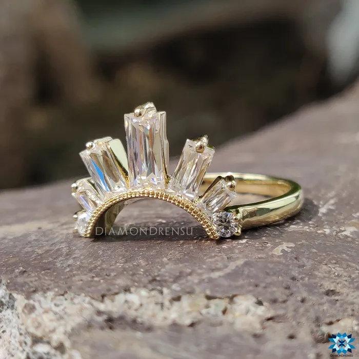 Diamondrensu Unique 101 TCW French Cut Antique Crown Moissanite Wedding Band Rings