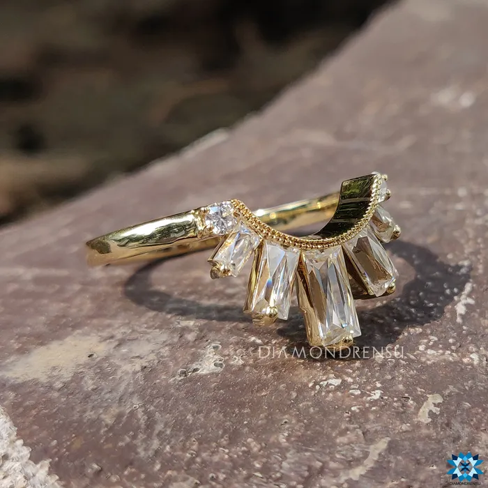 Diamondrensu Unique 101 TCW French Cut Antique Crown Moissanite Wedding Band Rings