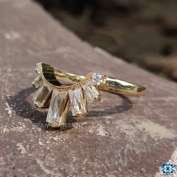 Diamondrensu Unique 101 TCW French Cut Antique Crown Moissanite Wedding Band Rings