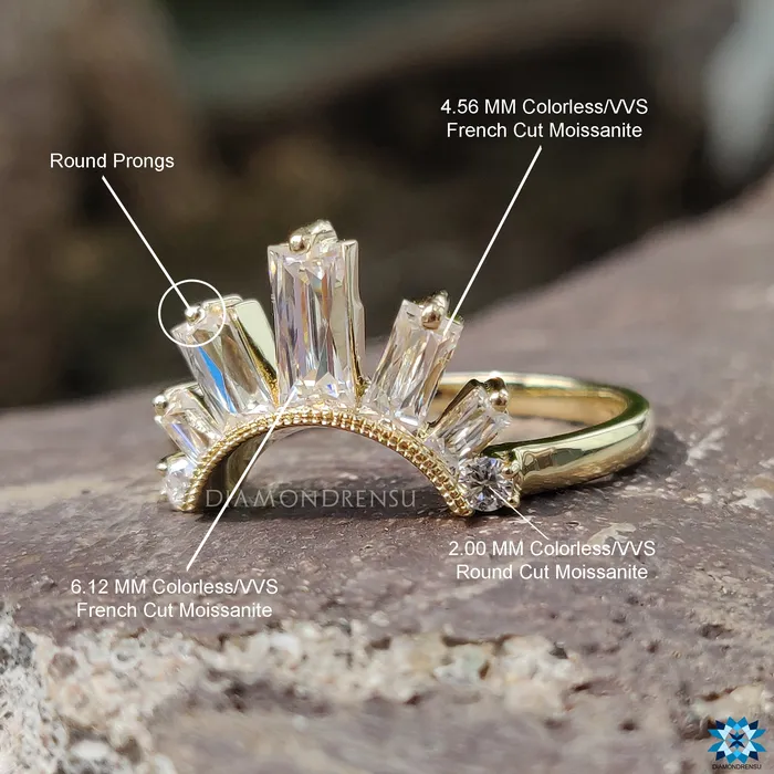 Diamondrensu Unique 101 TCW French Cut Antique Crown Moissanite Wedding Band Rings