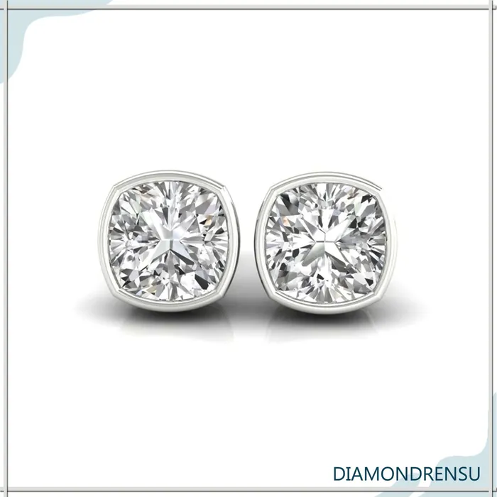 Earrings Diamondrensu 185 TW Cushion Cut Lovely Bezel Set Moissanite Earrings Screw Back