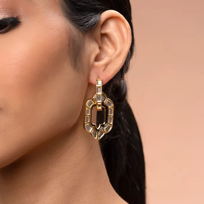 Earrings Isharya Modern Indian Jewelry Amina Mirror Short Earrings