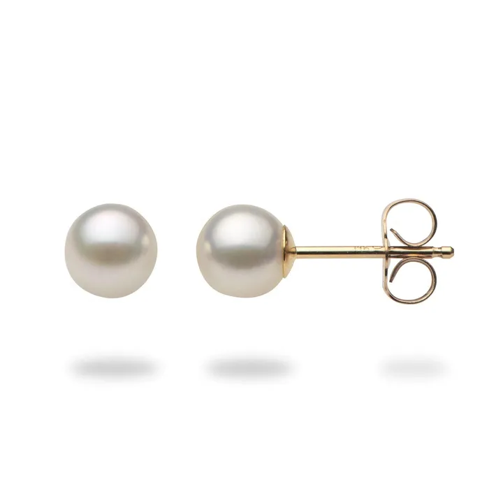 Earrings Maui Divers Jewelry Akoya White Pearl Earrings in Gold 556mm