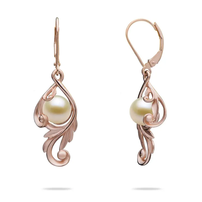 Earrings PickAPearl Pick A Pearl Maile Scroll Earrings in Rose Gold