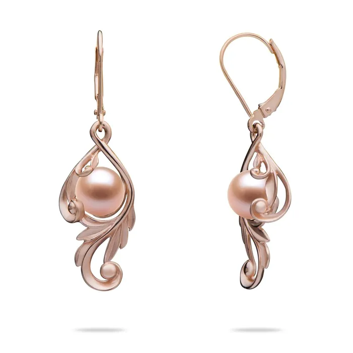 Earrings PickAPearl Pick A Pearl Maile Scroll Earrings in Rose Gold