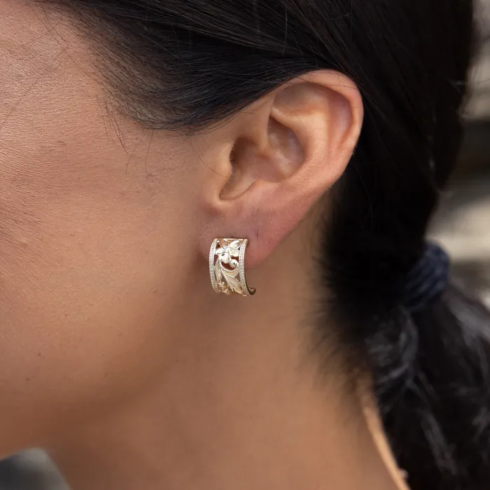 Hawaiian Heirloom Plumeria Scroll Earrings in Gold 10mm Maui Divers Jewelry Earrings Hawaiian Heirloom Plumeria Scroll Earrings in Gold 10mm Maui Divers Jewelry Earrings
