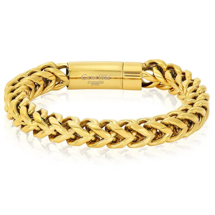 Invicta Jewelry Crucible Gold Plated Rounded Franco Chain Bracelet 10mm Wide Bracelets